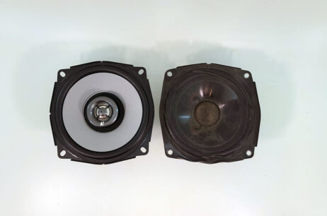 Honda Goldwing 2006-2017 Front Speaker Kit comparison with stock on the right side.
