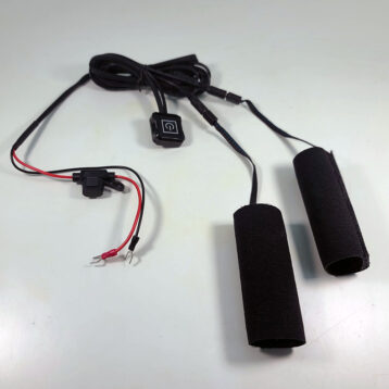 The 04304 Passenger heated grip kit contains a waterproof controller, 2 removable grip heaters, and a full wiring harness with fuse.